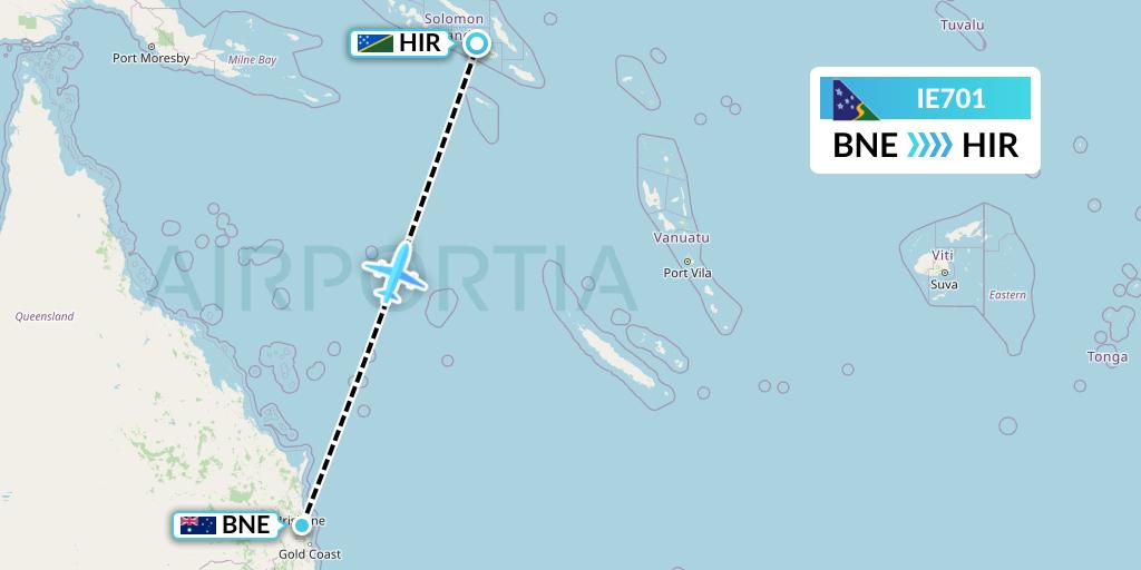 IE701 Solomon Airlines Flight Map: Brisbane to Honiara