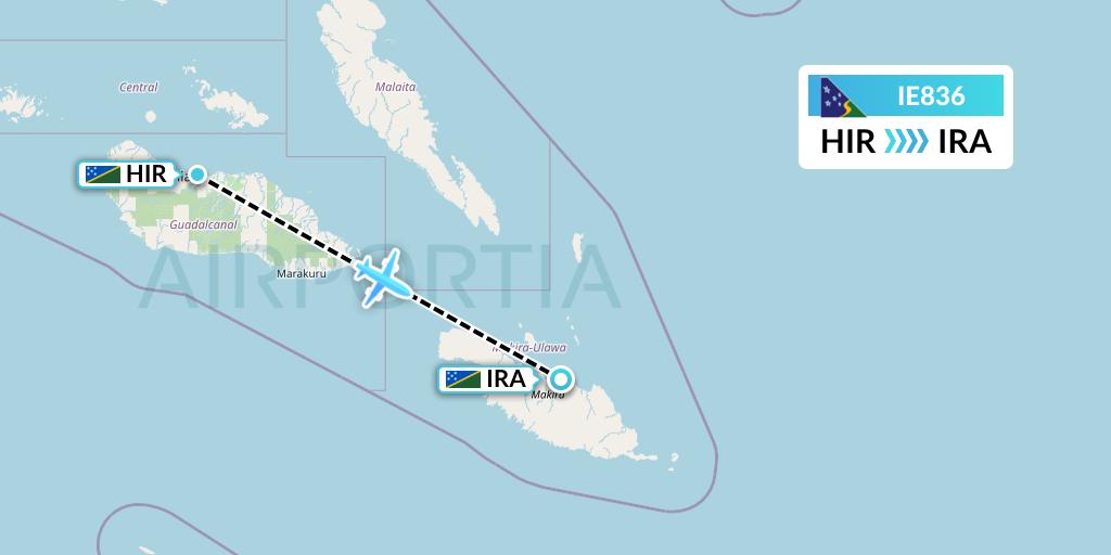 IE836 Solomon Airlines Flight Map: Honiara to Kirakira