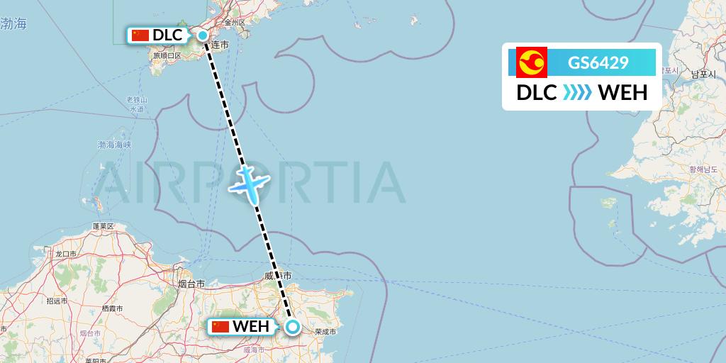 GS6429 Tianjin Airlines Flight Map: Dalian to Weihai
