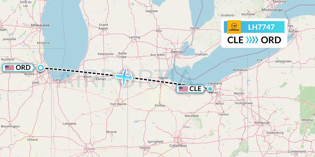LH7747 Lufthansa Flight Map: Cleveland to Chicago
