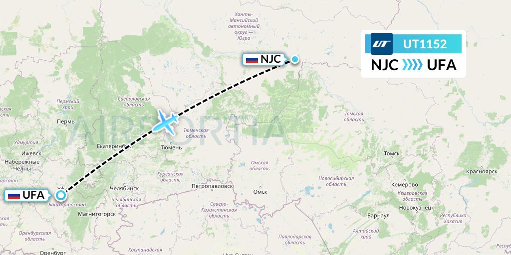 UT1152 UTair Flight Map: Nizhnevartovsk to Ufa