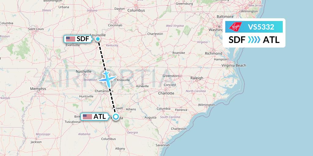 VS5332 Virgin Atlantic Airways Flight Map: Louisville to Atlanta