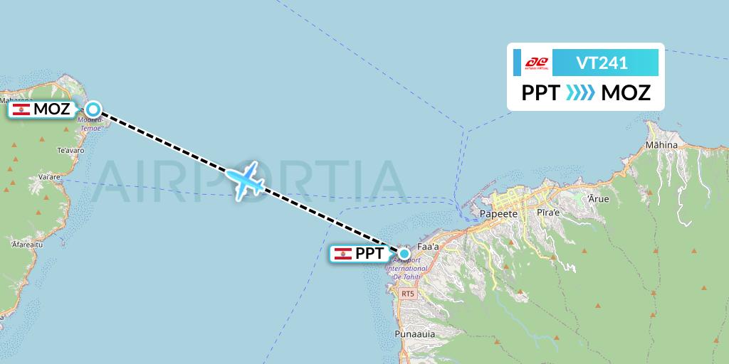 VT241 Air Tahiti Flight Map: Papeete to Moorea