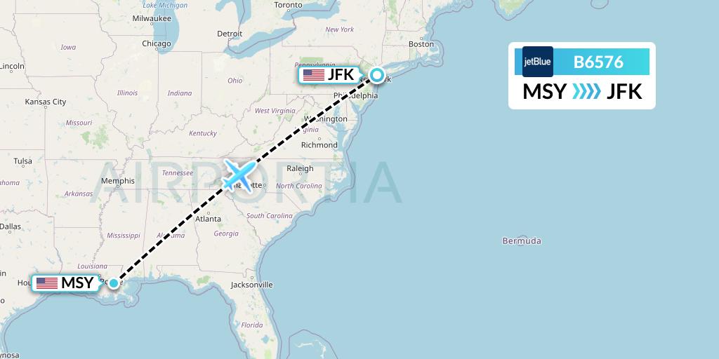 B6576 JetBlue Airways Flight Map: New Orleans to New York