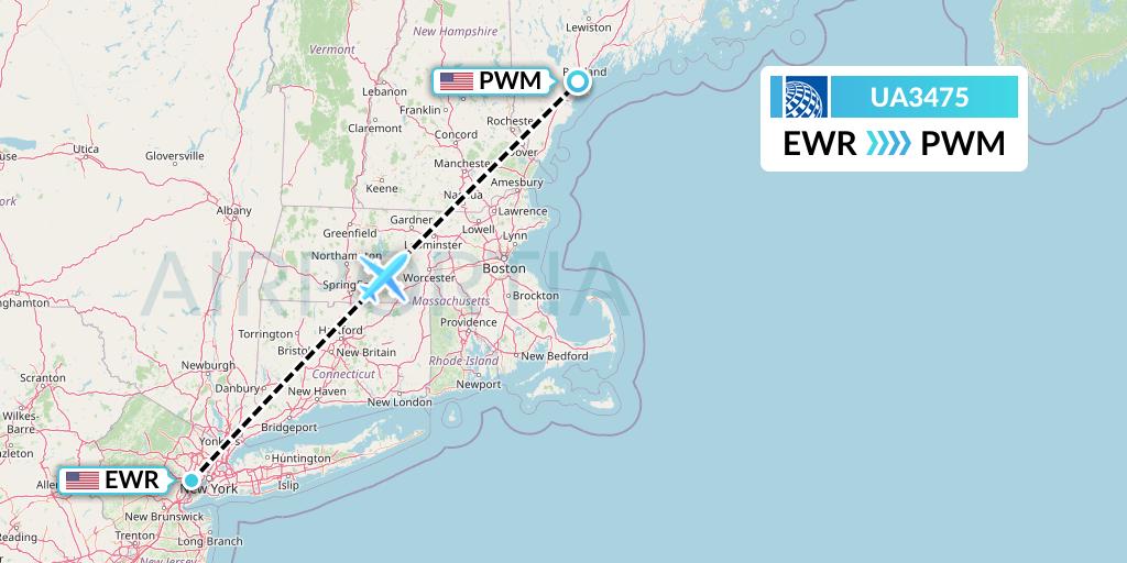 UA3475 United Airlines Flight Map: New York to Portland