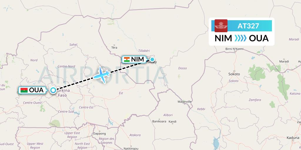 AT327 Royal Air Maroc Flight Map: Niamey to Ouagadougou