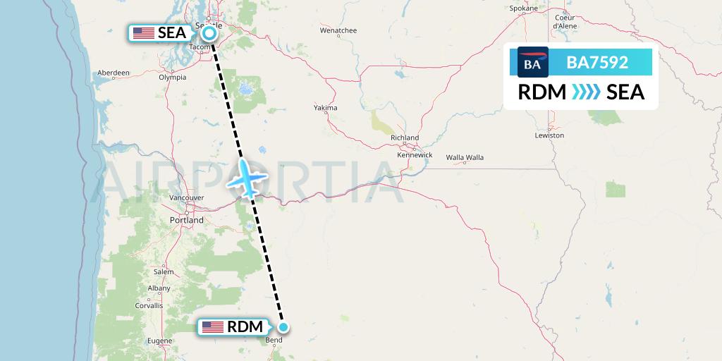BA7592 British Airways Flight Map: Redmond to Seattle