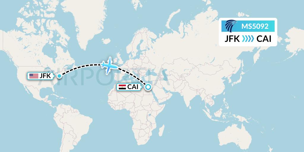 MS5092 EgyptAir Flight Map: New York to Cairo