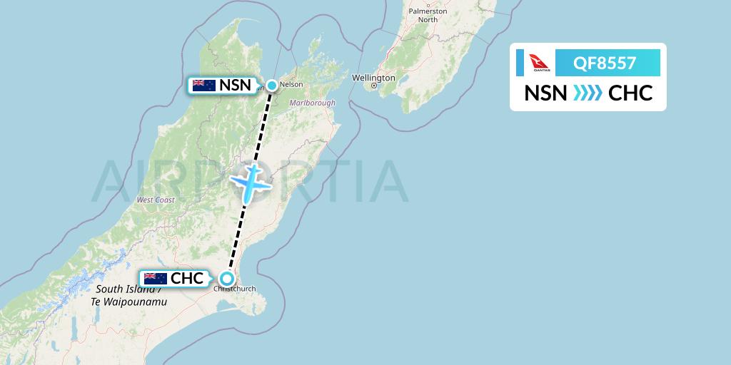 QF8557 Qantas Flight Map: Nelson to Christchurch