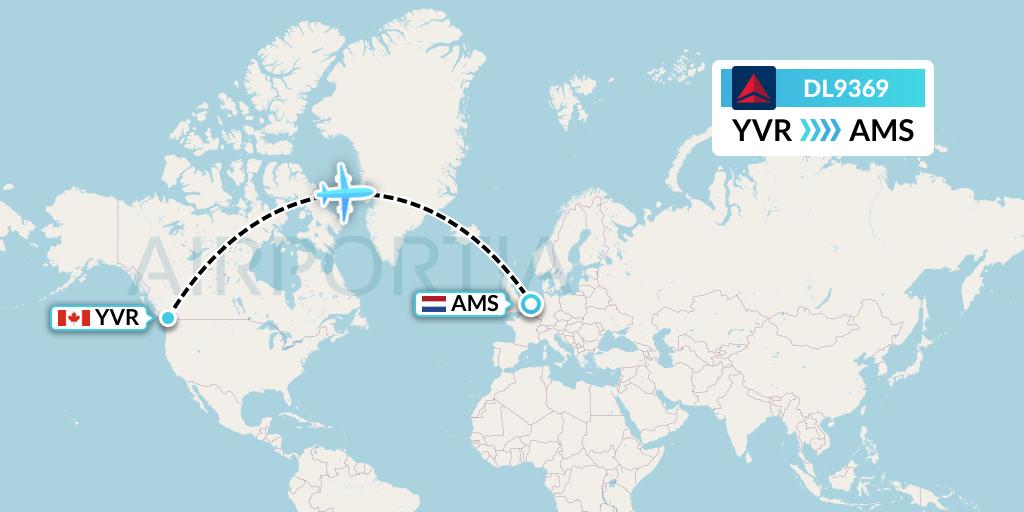 DL9369 Delta Air Lines Flight Map: Vancouver to Amsterdam