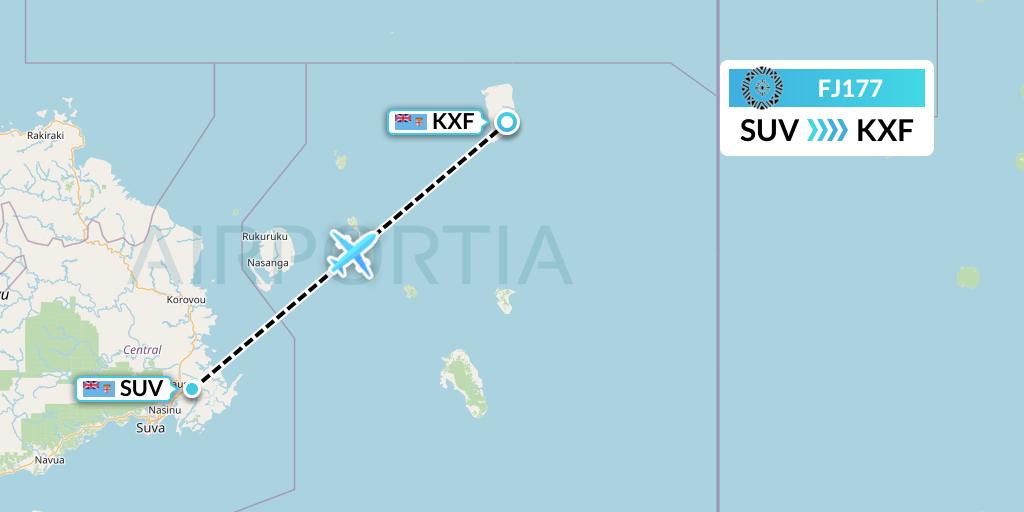 FJ177 Fiji Airways Flight Map: Suva to Koro Island