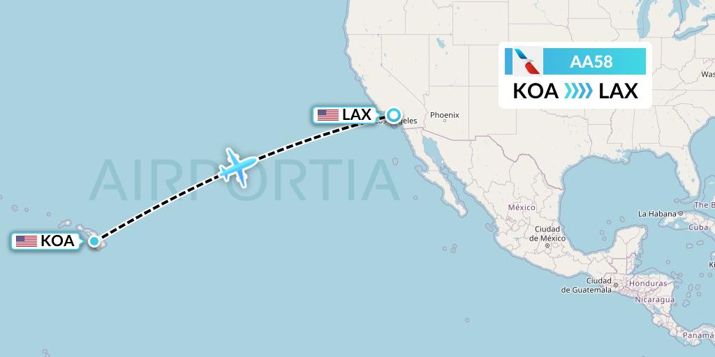 AA58 American Airlines Flight Map: Kailua-Kona to Los Angeles