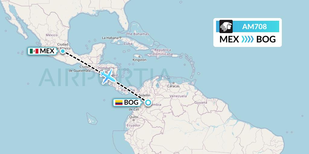 AM708 Aeromexico Flight Map: Mexico City to Bogota