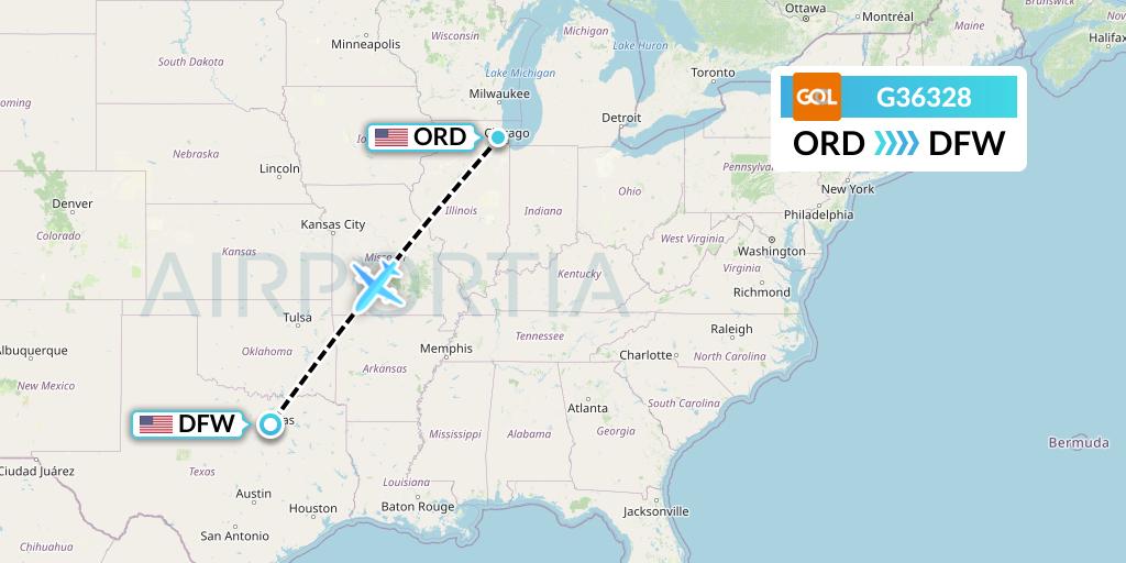 G36328 GOL Transportes Aeros Flight Map: Chicago to Dallas
