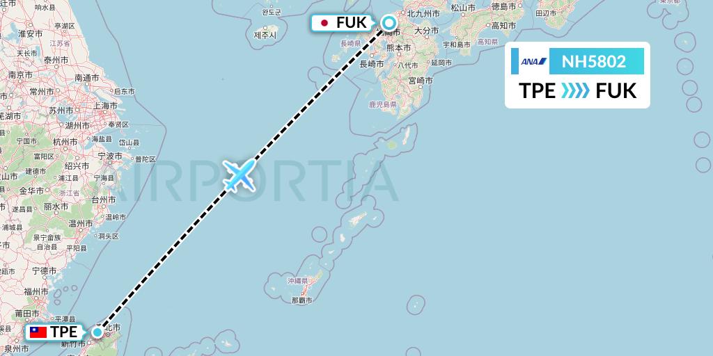 NH5802 All Nippon Airways Flight Map: Taipei to Fukuoka