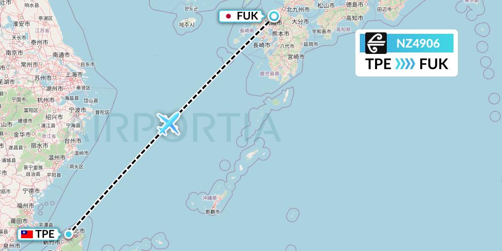 NZ4906 Air New Zealand Flight Map: Taipei to Fukuoka