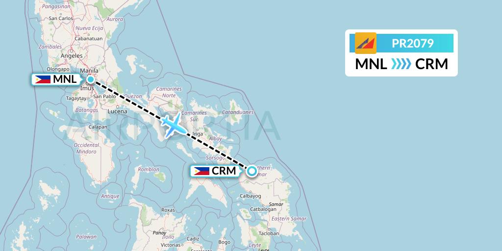 PR2079 Philippine Airlines Flight Map: Manila to Catarman