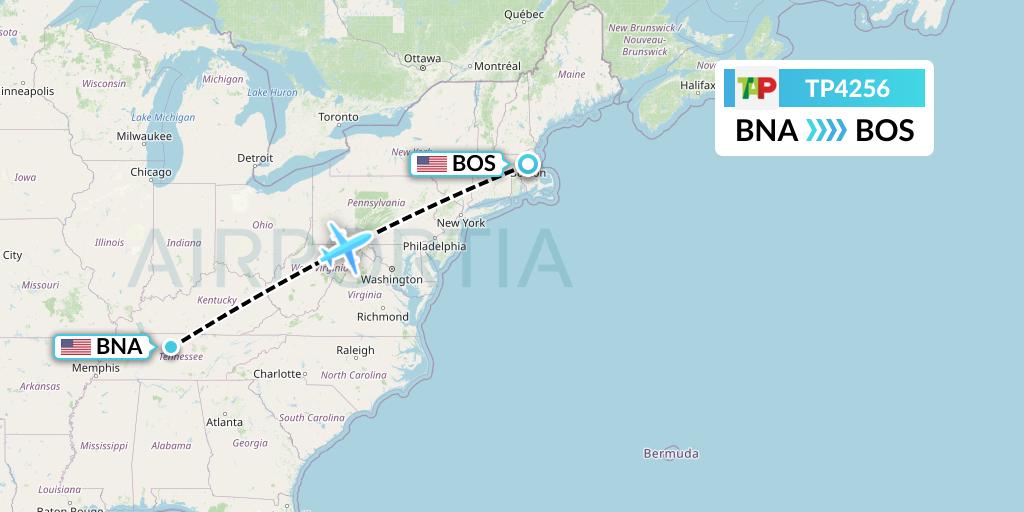 TP4256 TAP Portugal Flight Map: Nashville to Boston