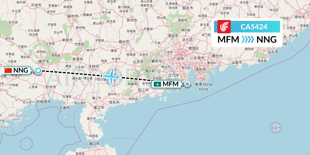 CA5424 Air China Flight Map: Macau to Nanning