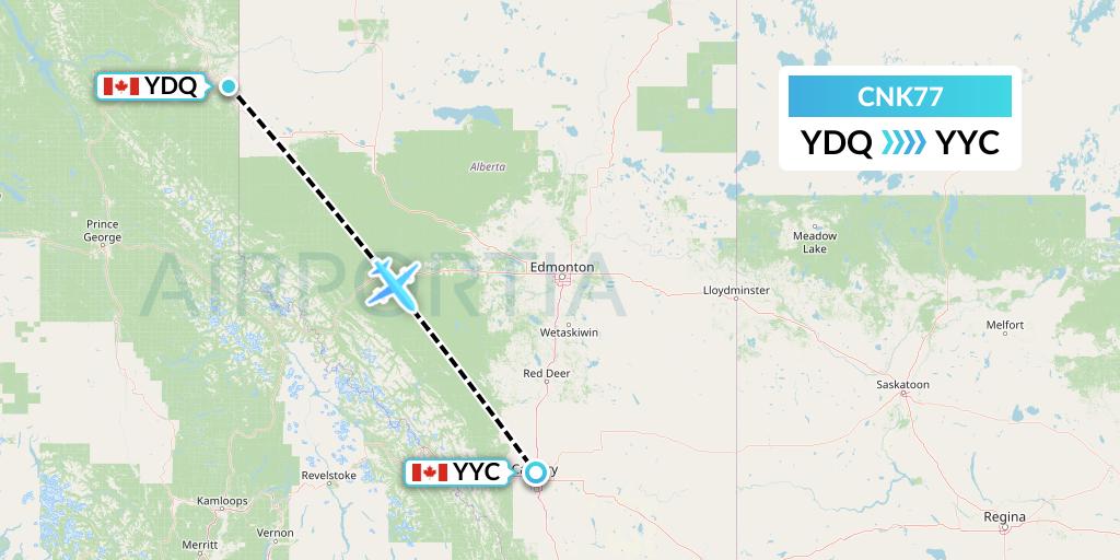 CNK77 Sunwest Aviation Flight Map: Dawson Creek to Calgary