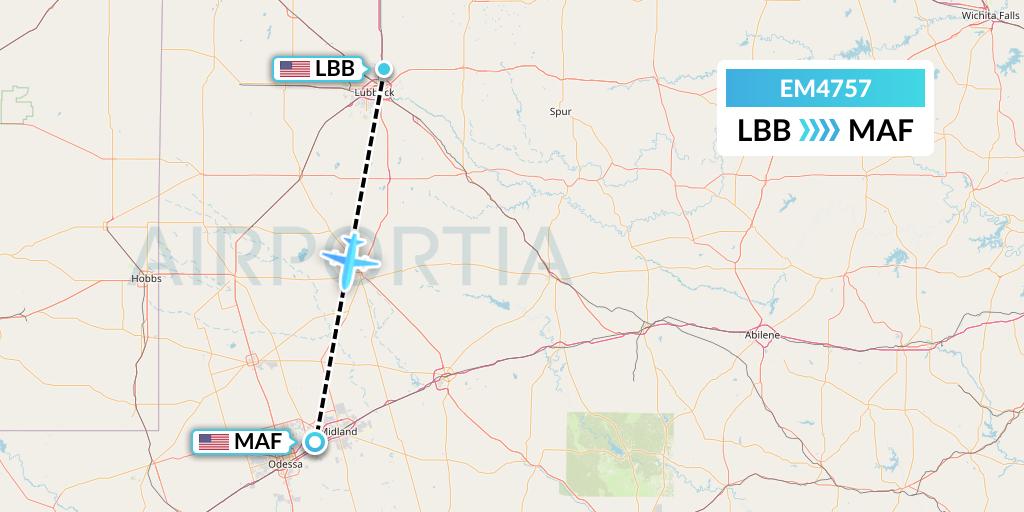 EM4757 Empire Airlines Flight Map: Lubbock to Midland