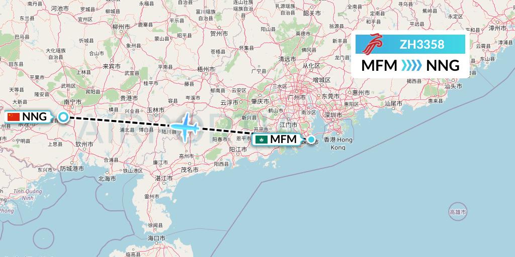ZH3358 Shenzhen Airlines Flight Map: Macau to Nanning