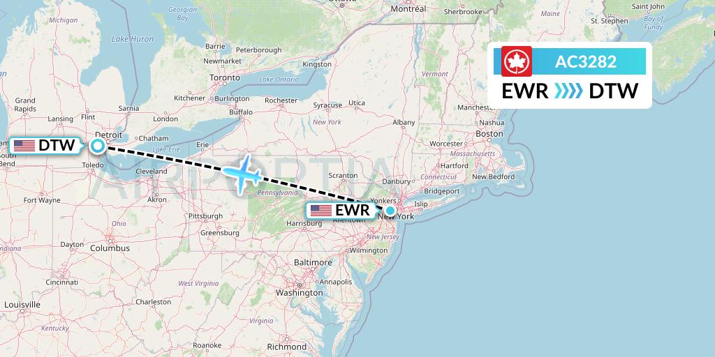 AC3282 Air Canada Flight Map: New York to Detroit