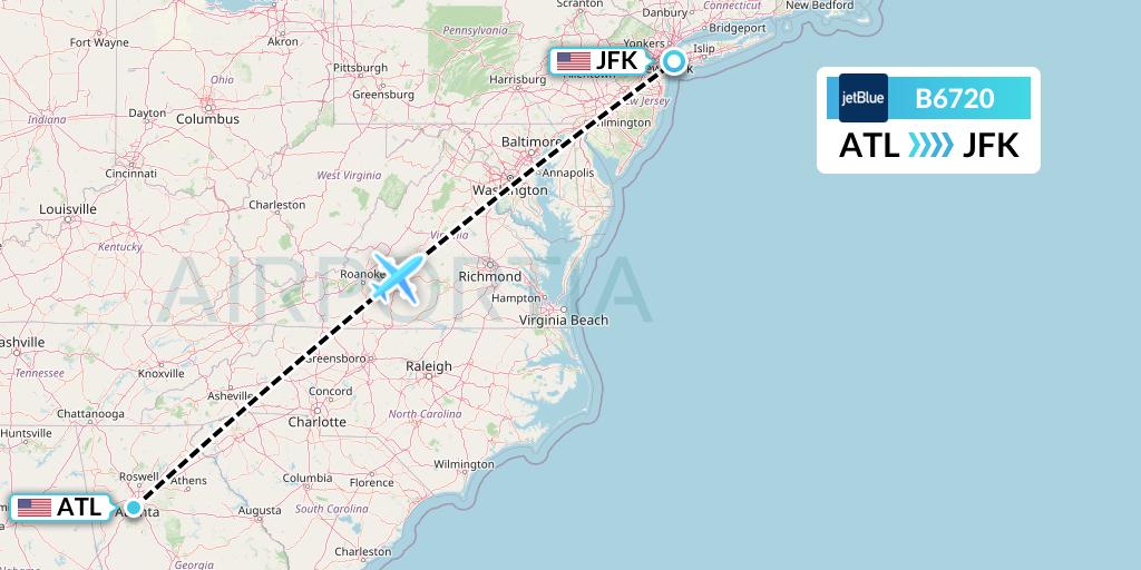B6720 JetBlue Airways Flight Map: Atlanta to New York