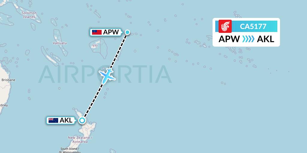 CA5177 Air China Flight Map: Apia to Auckland