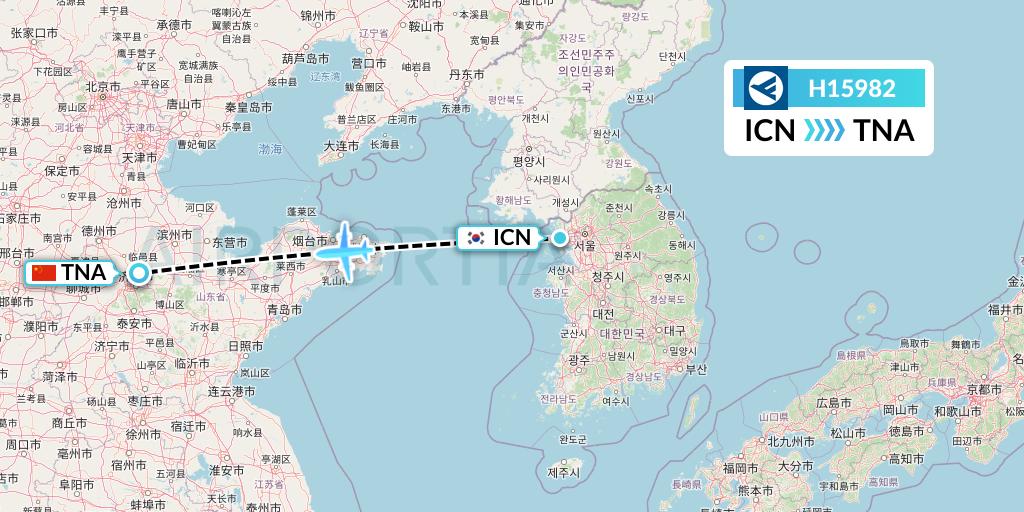 H15982 Hahn Air Systems Flight Map: Seoul to Jinan