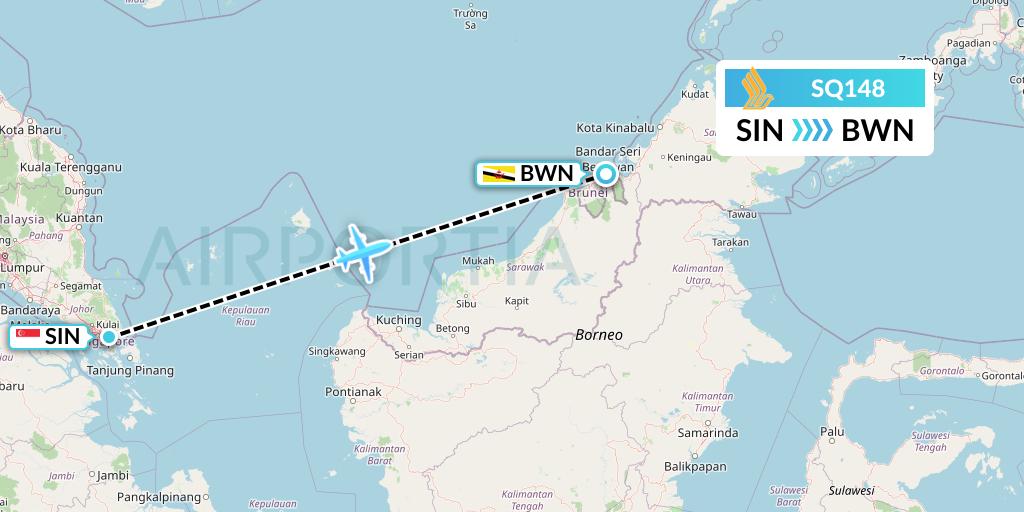 SQ148 Singapore Airlines Flight Map: Singapore to Brunei
