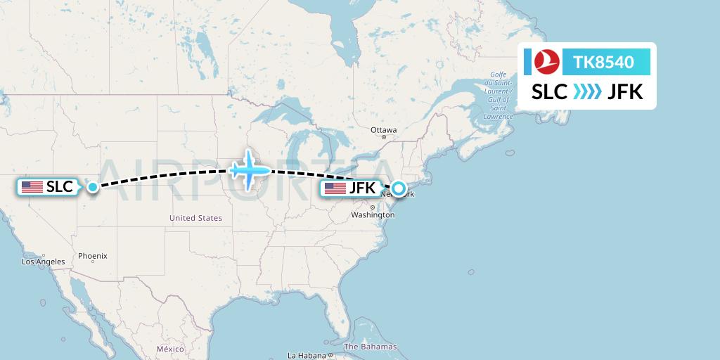 TK8540 Turkish Airlines Flight Map: Salt Lake City to New York