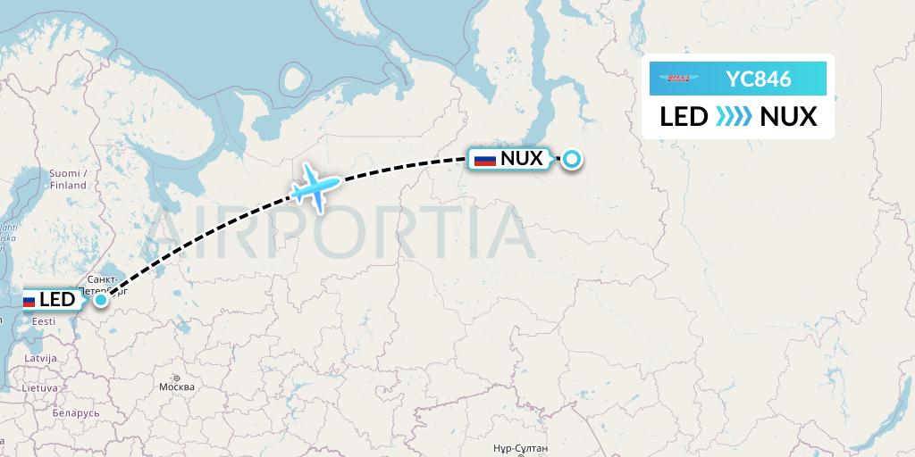 YC846 Yamal Airlines Flight Map: St. Petersburg to Novy Urengoy