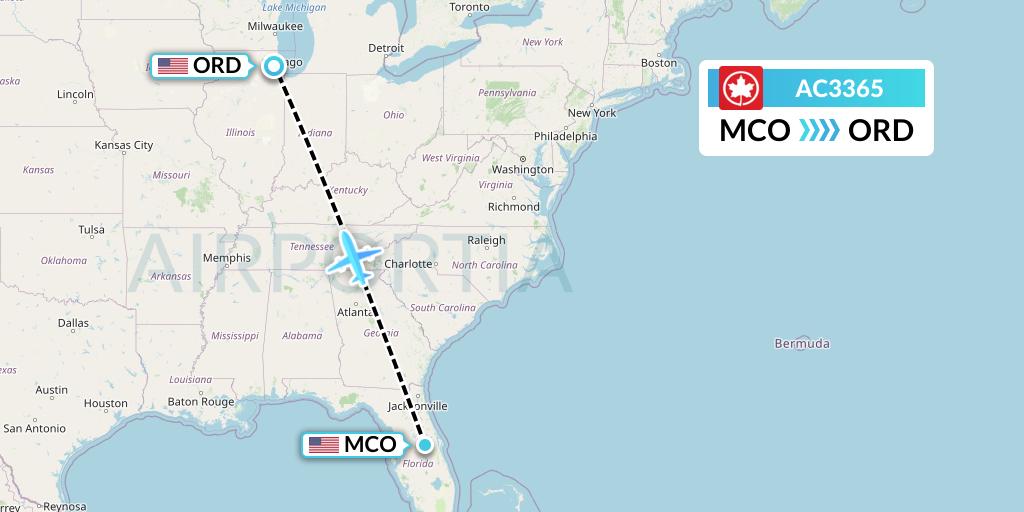 AC3365 Air Canada Flight Map: Orlando to Chicago