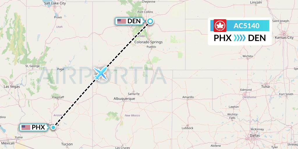 AC5140 Air Canada Flight Map: Phoenix to Denver