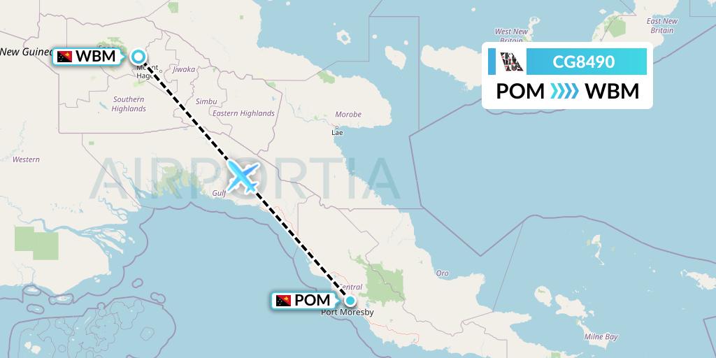 CG8490 Airlines PNG Flight Map: Port Moresby to Papua New Guinea
