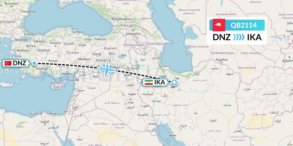 QB2114 Qeshm Airlines Flight Map: Cardak to Tehran