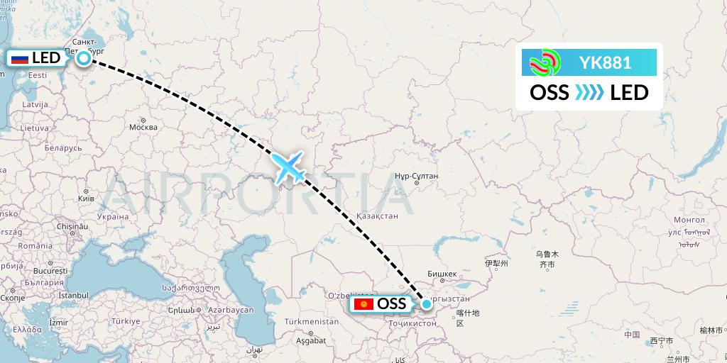 YK881 Avia Traffic Flight Map: Osh to St. Petersburg