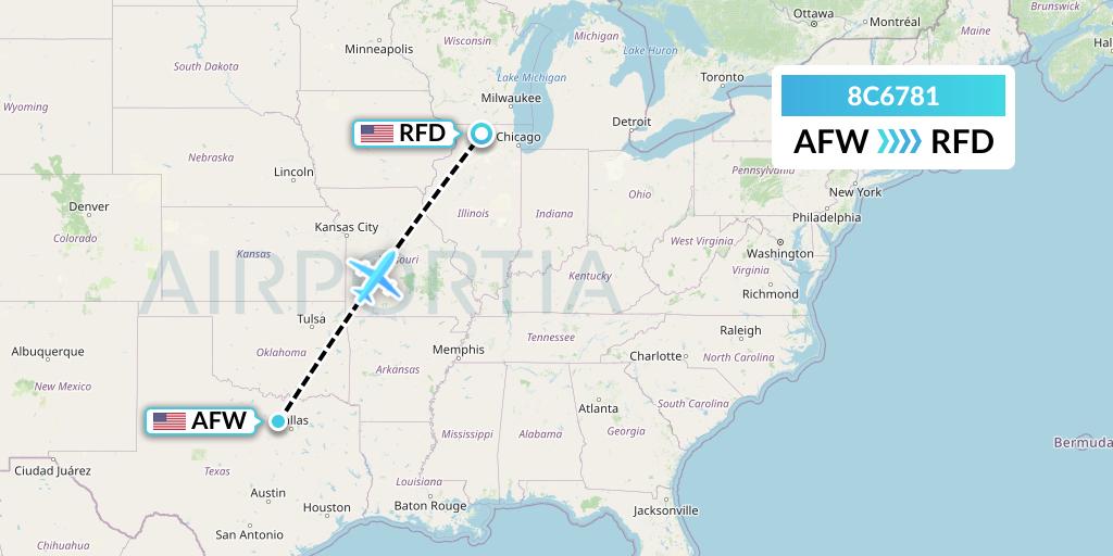 8C6781 Air Transport International Flight Map: Fort Worth to Chicago