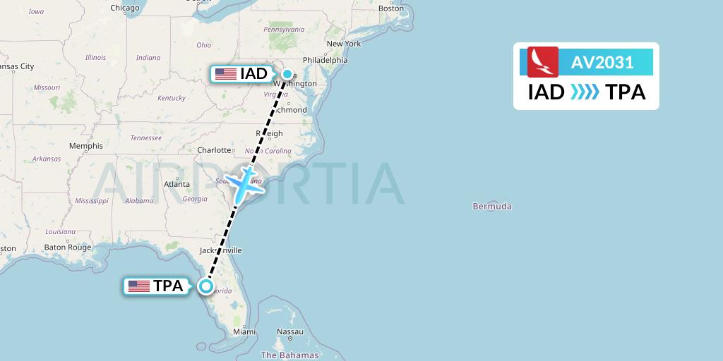 AV2031 Avianca Flight Map: Washington to Tampa