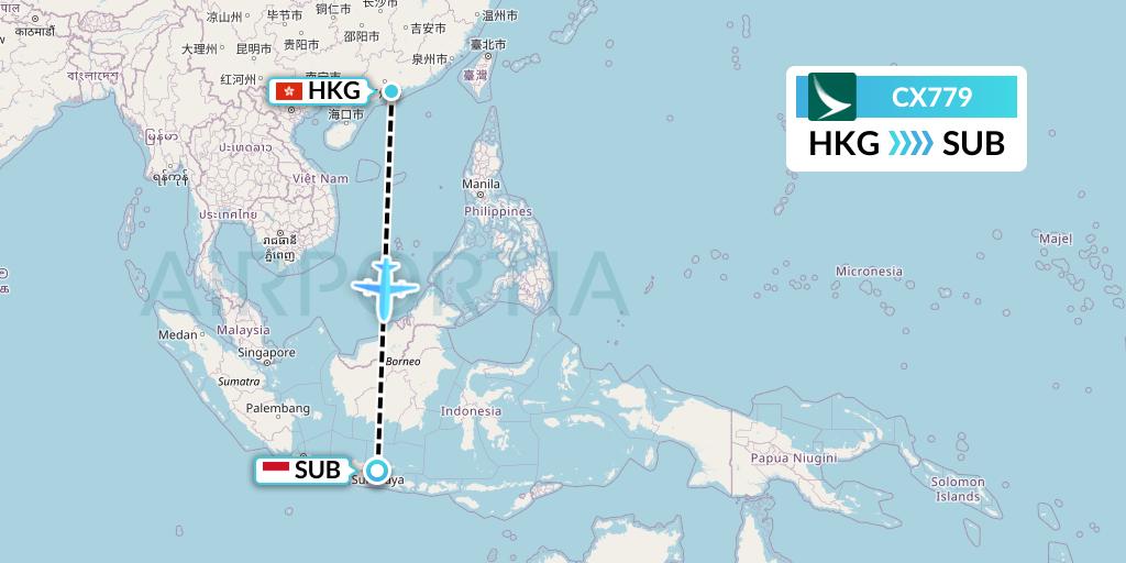 CX779 Cathay Pacific Flight Map: Hong Kong to Surabaya