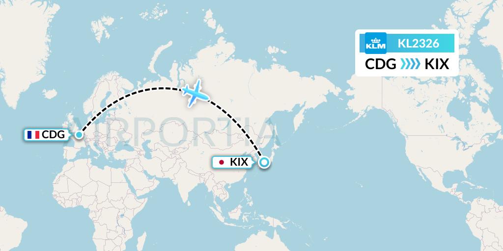 KL2326 KLM Flight Map: Paris to Osaka