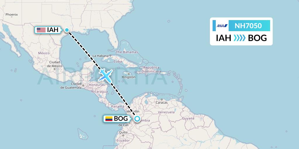 NH7050 All Nippon Airways Flight Map: Houston to Bogota