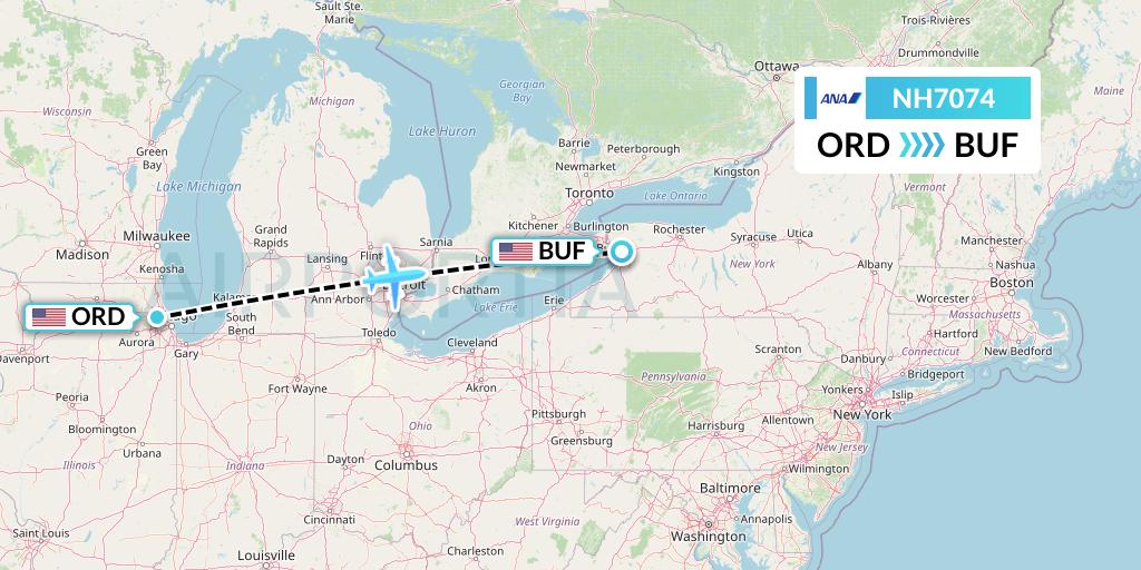 NH7074 All Nippon Airways Flight Map: Chicago to Buffalo