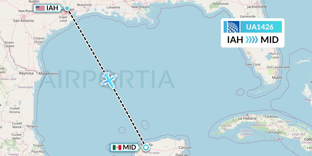 UA1426 United Airlines Flight Map: Houston to Merida