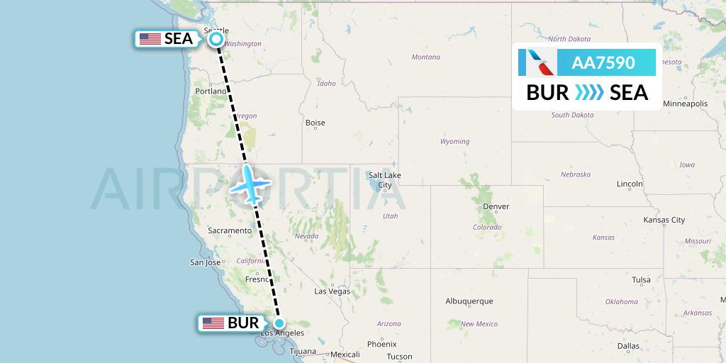 AA7590 American Airlines Flight Map: Burbank to Seattle