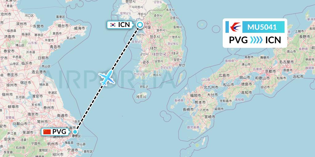 MU5041 China Eastern Airlines Flight Map: Shanghai to Seoul