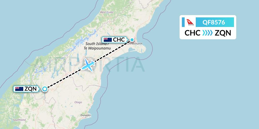 QF8576 Qantas Flight Map: Christchurch to Queenstown