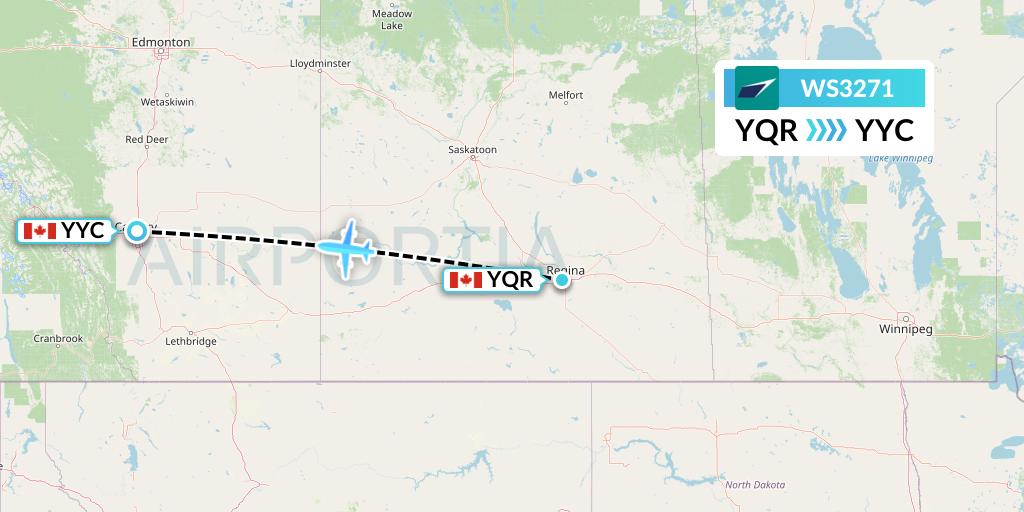 WS3271 WestJet Flight Map: Regina to Calgary