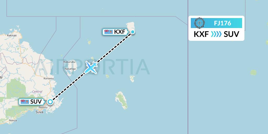 FJ176 Fiji Airways Flight Map: Koro Island to Suva